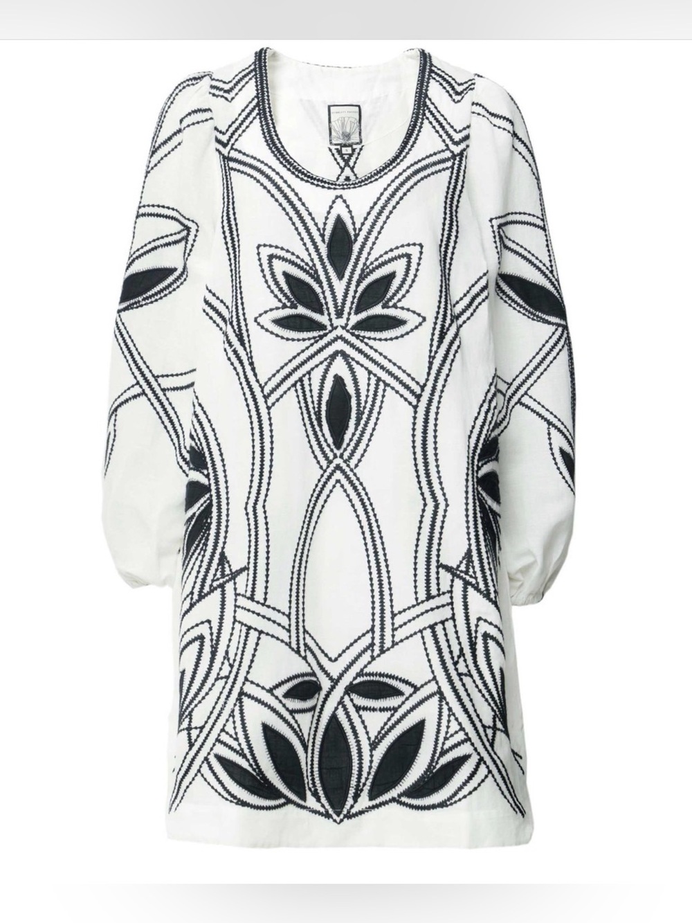 Scarlett Poppies Embroidered Ivory Tunic Dress with Black Floral Motif - Picture 7 of 12
